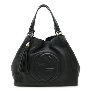 GUCCI Soho Cellarius Tote Bag Shoulder with Tassel, Black Leather, 282309